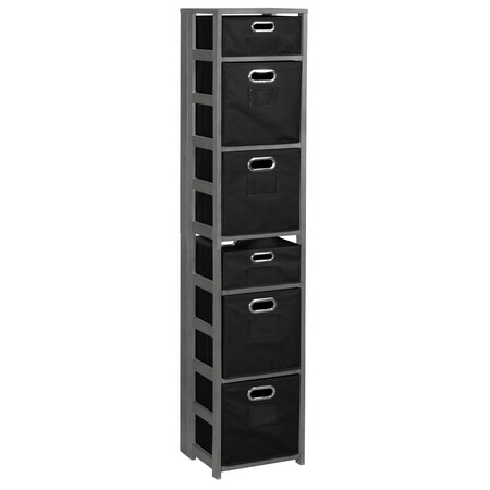 Flip Flop 67 In. Square Folding Bookcase With Folding Fabric Bins- Grey/Black